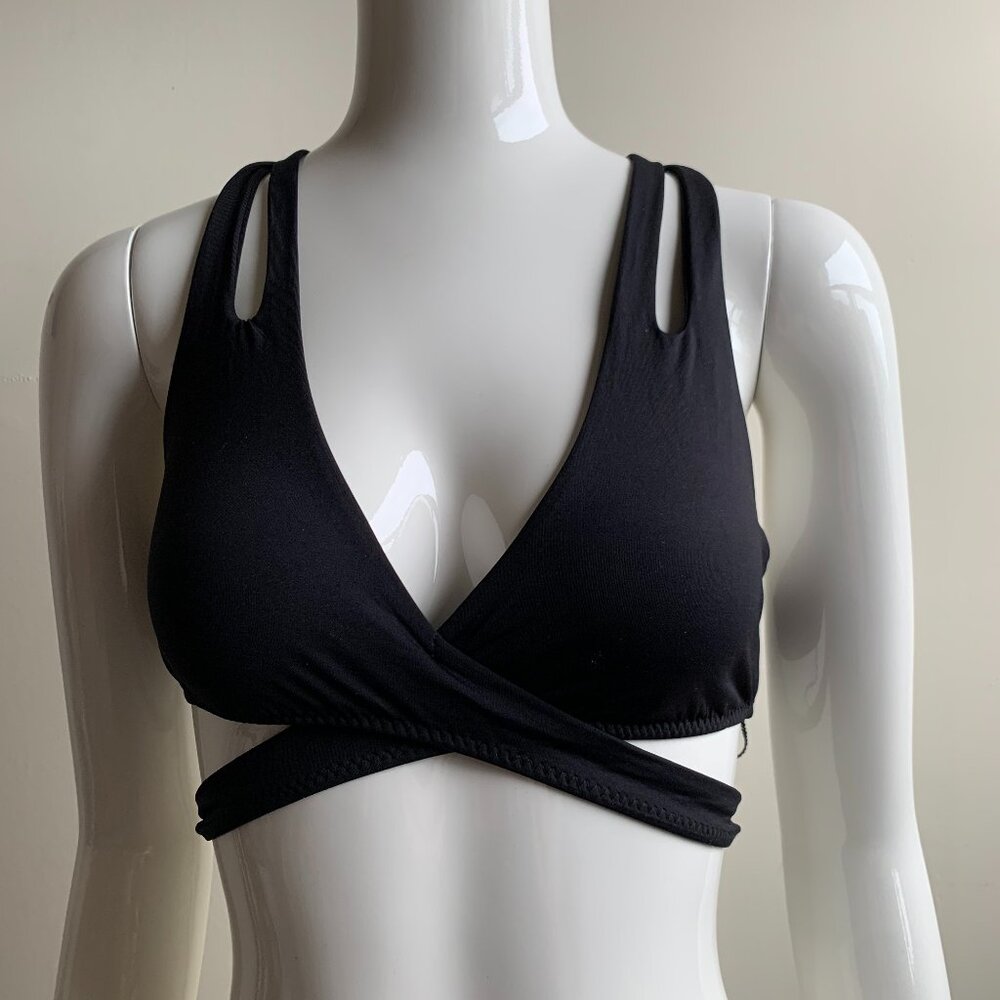 BECCA Black wrap around strappy back cut out bikini swim top
